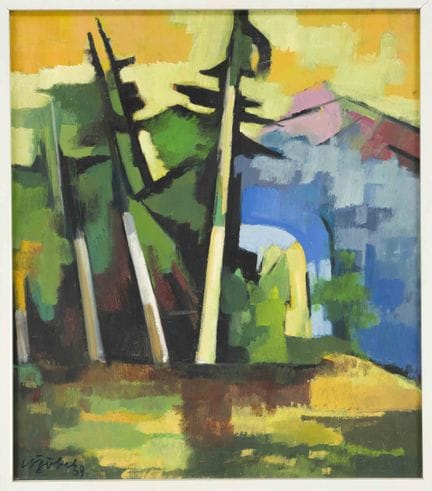 赫尔曼·博贝尔（1918-1990），巴伐利亚艺术家，表现主义风景画，布面油画，画面左下角签名并注明
