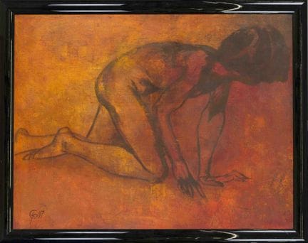 尤里·索洛维（Yuri Solovey，生于1949年），《跪着的男孩》，布面油画，左下角有署名和日
