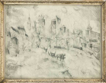 Paul Kuhfuss (1883-1960), Veduta urbana con carro 
