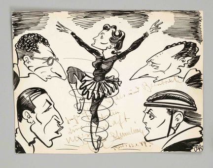 Max Schmeling e Inge Jell -- Dibujo con autógrafo,