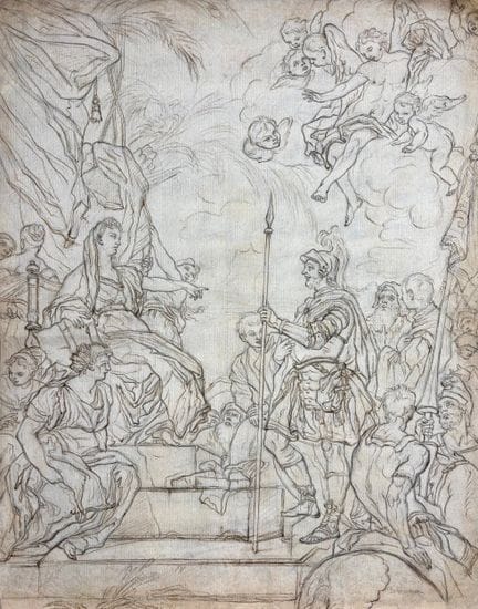 弗朗切斯科·索利梅纳（画派）
《底波拉与巴拉克》   黑色铅笔绘制，辅以棕色墨水勾勒，绘于水纹纸上，