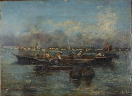 Pietro Fragiacomo
Pêcheurs dans la lagune   huile 