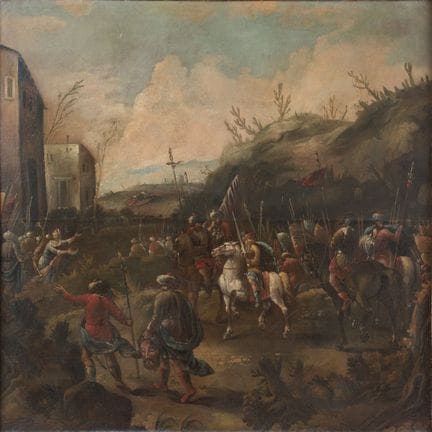 Troupes ottomanes en marche avec des trophées de g