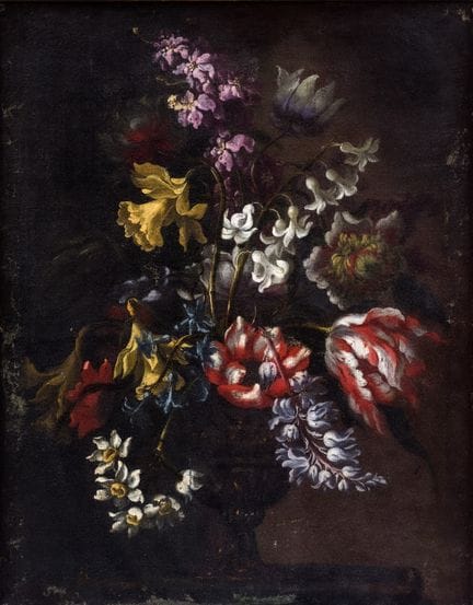 Nature morte dans un vase décoré École romaine, XV