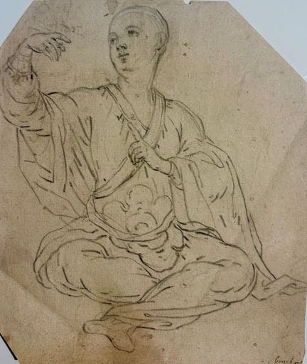 弗朗索瓦·布歇（归因于）
身着东方服饰的坐姿人物习作　石墨笔绘于水纹纸上 236 x 203 毫米

