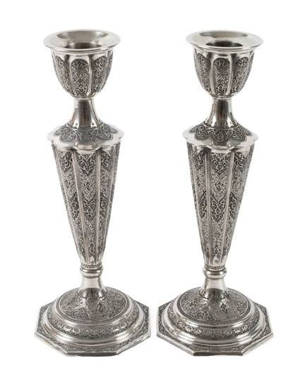 Pair of Persian silver candlesticks
First half of 
