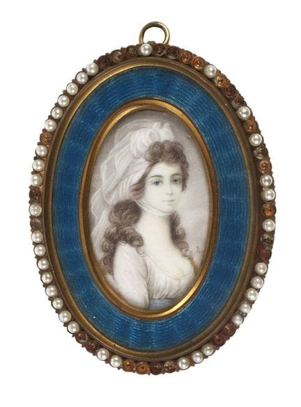Enamel medallion
19th century, monogrammed, brass,