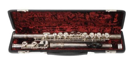 Silver transverse flute
20th century, marked J. Mo