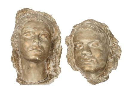 Two death masks 
20th century, monogrammed M.-L. a