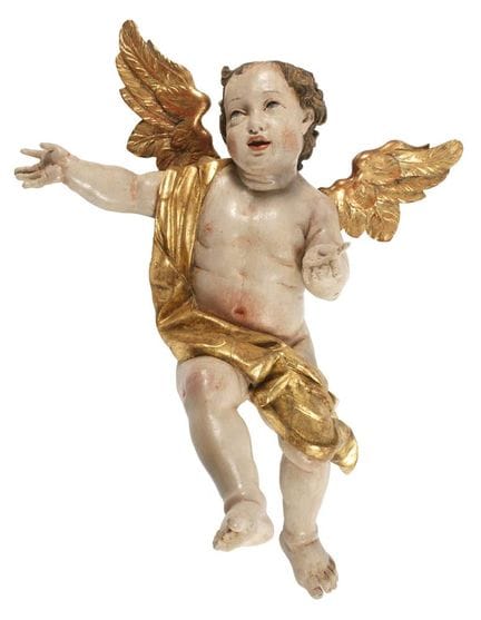 Grand ange en vol
XVIIIe siècle, bois sculpté, app