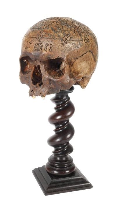 Baroque oath skull
dated 1788, human skullcap, the