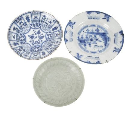 Three plates
19th/20th century, one marked; a reli