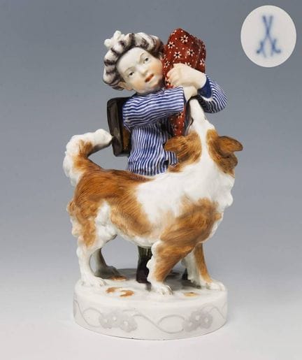 Meissen, figurine Art nouveau « Garçon avec un chi