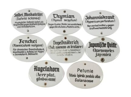 Collection of porcelain signs
circa 1930, eight pi