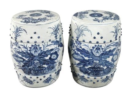Pair of stools 
20th century, unmarked, porcelain 