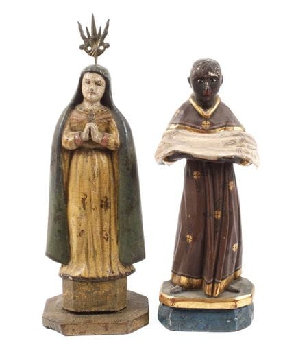 Two carved figures of saints
19th century, folk ar
