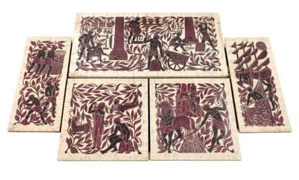 Wax-batik pentaptych 
GDR, 1970s, monogrammed ‘BR’