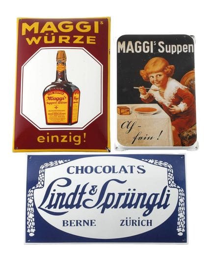Assortment of enamelled signs
modern, two Maggi si