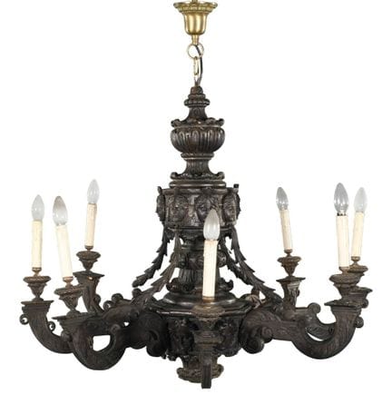 Carved ceiling lamp 
Early 20th century, Solid har