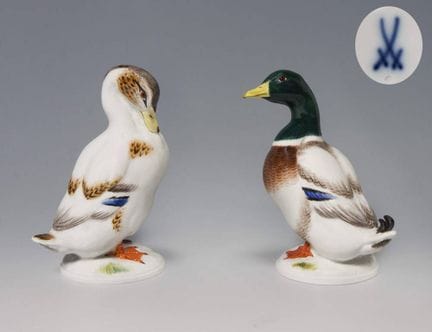 Meissen, paire de figurines d'animaux « Canard mâl