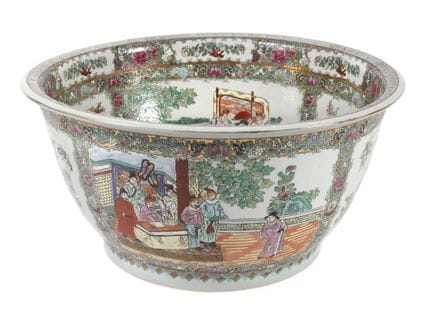 Oversized Famille rose bowl
circa 1900, with a six