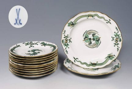 Meissen, 10 assiettes à dessert, 1 paire d'assiett