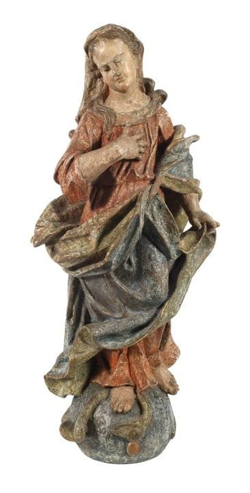 Mary Immaculate
18th century, carved hardwood, pol