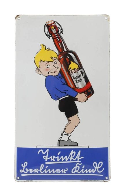 Enamel sign ‘Berliner Kindl’
circa 1914/15, marked
