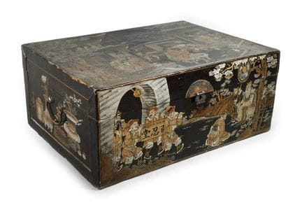 Painted trunk
Early 20th century, signed and marke