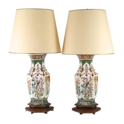 Pair of salon lamps
20th century, signed, porcelai