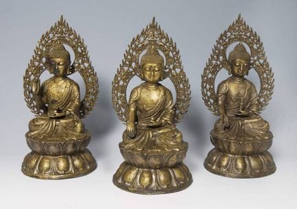 Lot de 3 bouddhas en bronze, probablement du Népal