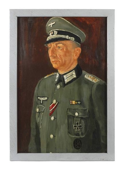 第二次世界大战军官肖像
描绘了第50步兵团的一名上尉，身着军装，头戴军帽，佩戴勋章，其中包括一等和二
