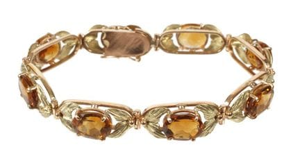 Pulsera con citrinos
hacia 1970/80, oro rosa y ama