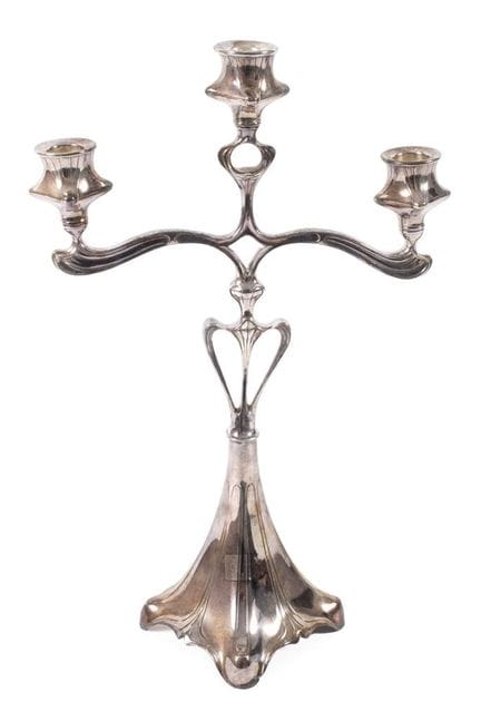 Dreiflammiger Leuchter Jugendstil 
wohl WMF Geisli