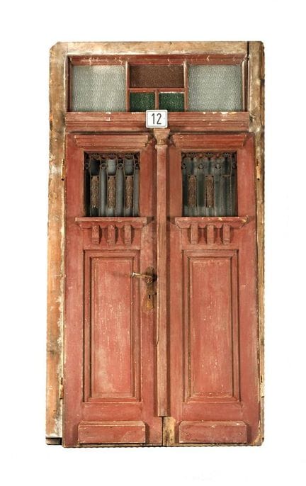 Haustür Jugendstil 
um 1900, Nadelholz rot-braun g