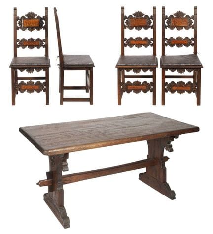 Tisch und vier Stühle im Renaissancestil
20. Jh., 