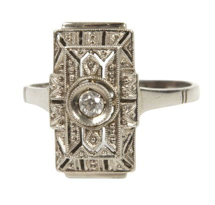 Damenring 
um 1920, Weißgold gestempelt 585, ca. 1