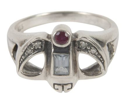 Jugendstil-Damenring mit Steinbesatz
20. Jh., Silb