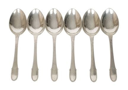 Georg Jensen sechs Menülöffel "Kugel"
datiert 1924