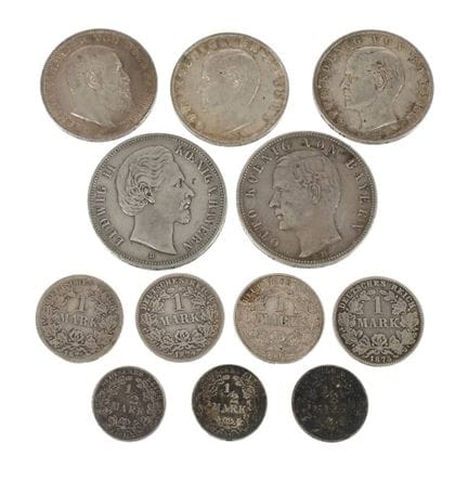 Lot de pièces d'argent de l'Empire allemand
dont :