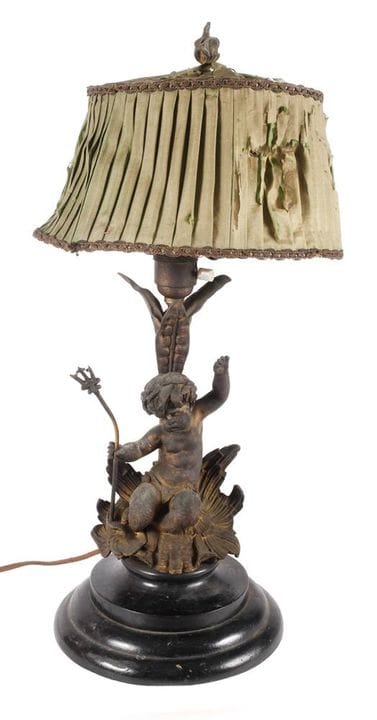 Figürliche Tischlampe 
um 1900, ungemarkt, Bronze 