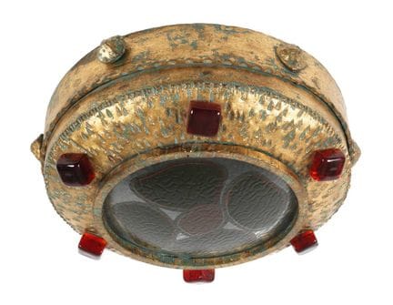 Deckenlampe
um 1910, ringförmiges Gehäuse aus verg
