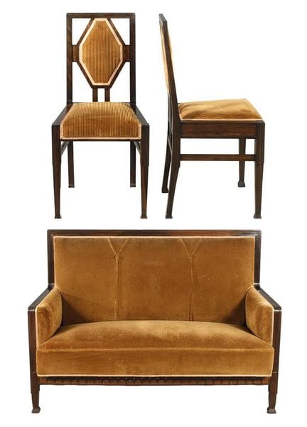 Ludwig Alter Sofa und zwei Stühle 
Darmstadt, um 1