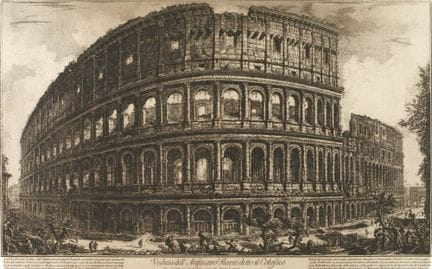 弗朗切斯科·皮拉内西，《罗马斗兽场》
描绘了这座破败而宏伟的建筑，前景中点缀着人物，画面下部题有“弗