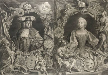 克劳伯兄妹，弗朗茨一世与玛丽亚·特蕾莎
尺寸异常巨大的刮画作品，描绘了玛丽亚·特蕾莎大公夫人及其丈夫