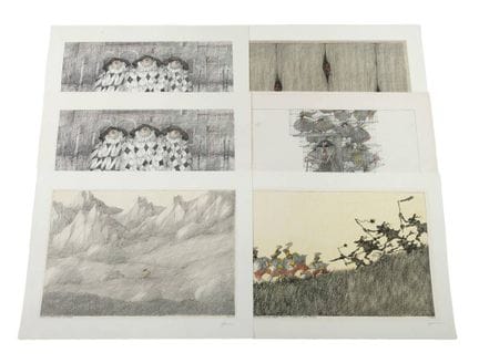 保罗·弗洛拉，版画合集
六张作品，呈现了艺术家标志性的幽默主题，为印在轻质卡纸上的彩色胶印石版画，2