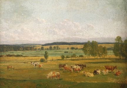 Heinrich Bürkel, atribuido, Paisaje con vacas
Reba