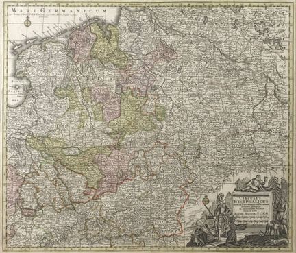 马蒂亚斯·塞特（Matthäus Seutter），德国北部地图
右下角为人物装饰框，此处标注“Ci
