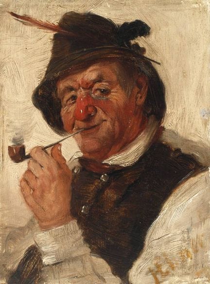 Contadino che fuma
con gilet marrone, cappello e n