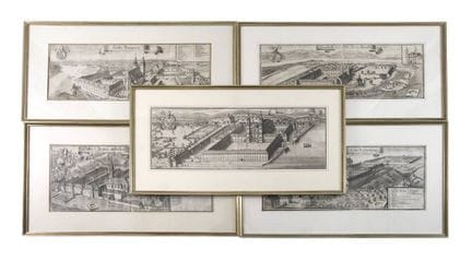 迈克尔-威宁，修道院景观卷轴
五幅大型铜版画，鸟瞰帕绍的圣尼古拉修道院、沃恩巴赫修道院、Herren